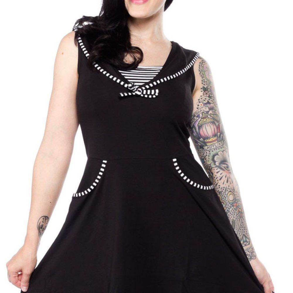 NEW Hell Bunny XS Nautical Collared Dress Size XS - Picture 2 of 8